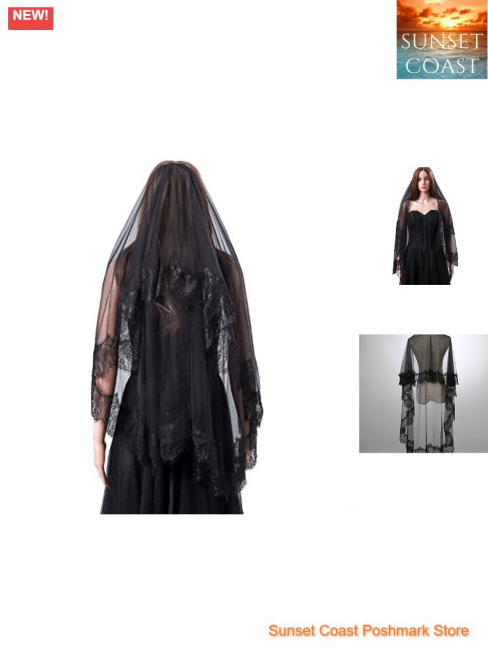 Lace Tulle Fingertip Bridal Veil with Comb - Short Wedding Halloween Veil